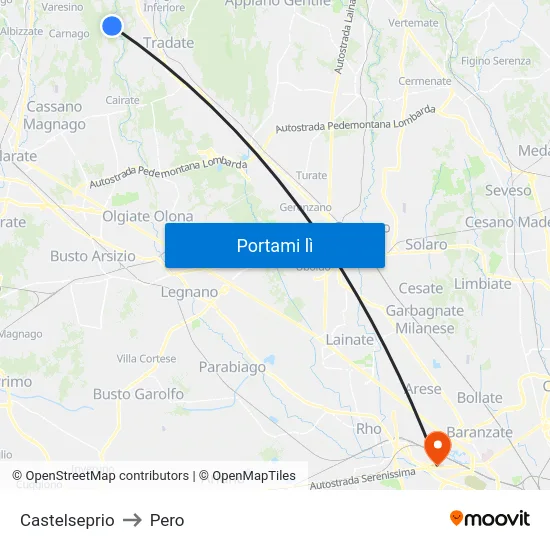 Castelseprio to Pero map