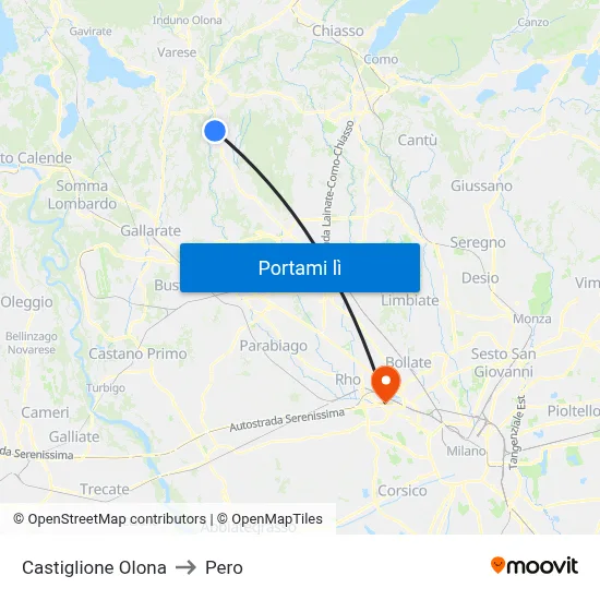 Castiglione Olona to Pero map