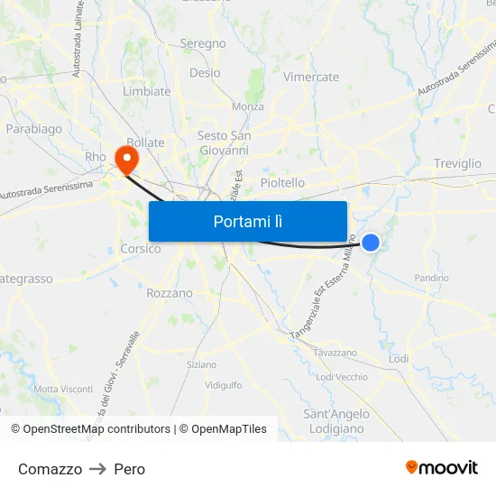 Comazzo to Pero map