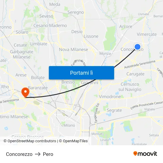 Concorezzo to Pero map