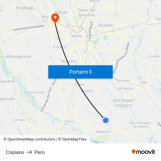 Copiano to Pero map