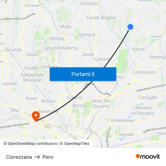 Correzzana to Pero map