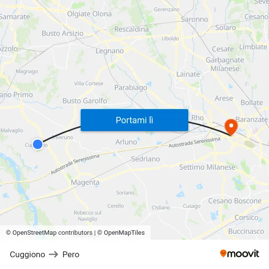 Cuggiono to Pero map