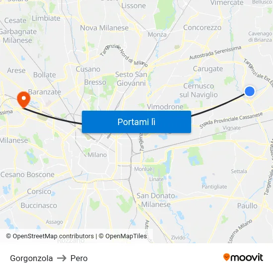 Gorgonzola to Pero map