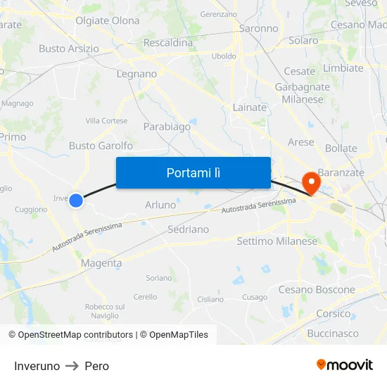 Inveruno to Pero map