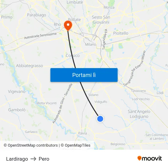 Lardirago to Pero map