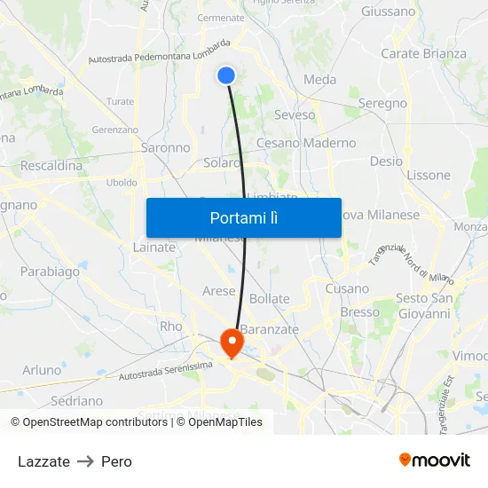 Lazzate to Pero map