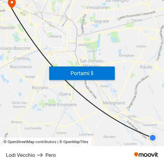 Lodi Vecchio to Pero map