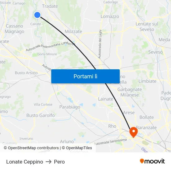 Lonate Ceppino to Pero map