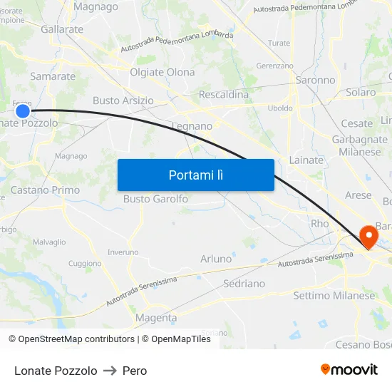 Lonate Pozzolo to Pero map