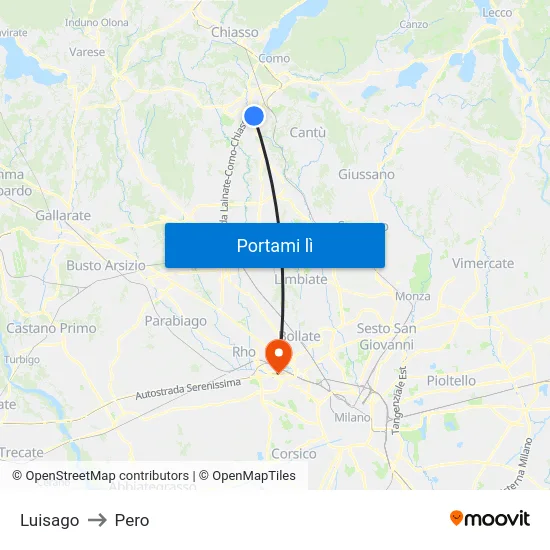 Luisago to Pero map