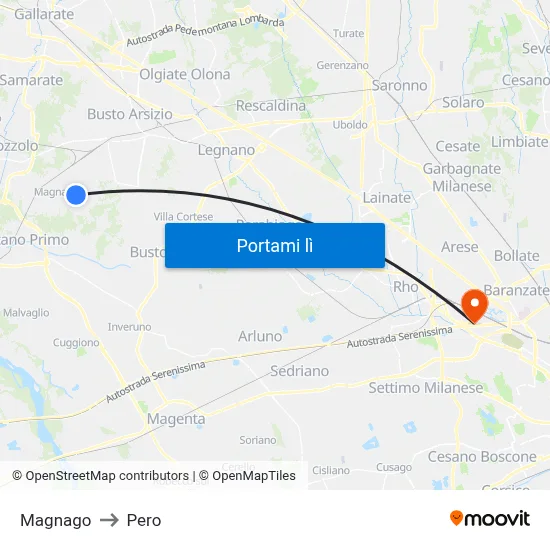 Magnago to Pero map