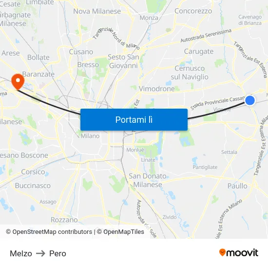 Melzo to Pero map
