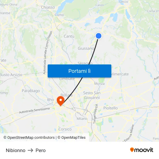 Nibionno to Pero map