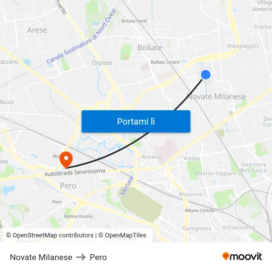 Novate Milanese to Pero map