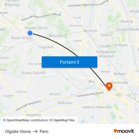 Olgiate Olona to Pero map