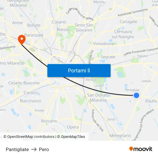 Pantigliate to Pero map