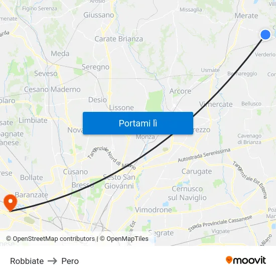 Robbiate to Pero map