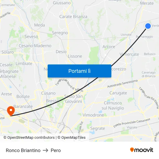 Ronco Briantino to Pero map