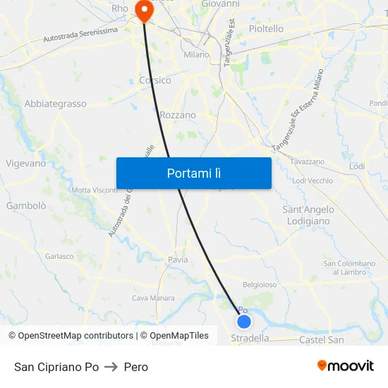 San Cipriano Po to Pero map