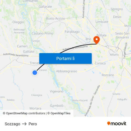Sozzago to Pero map