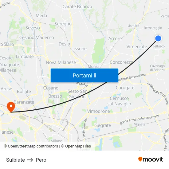 Sulbiate to Pero map