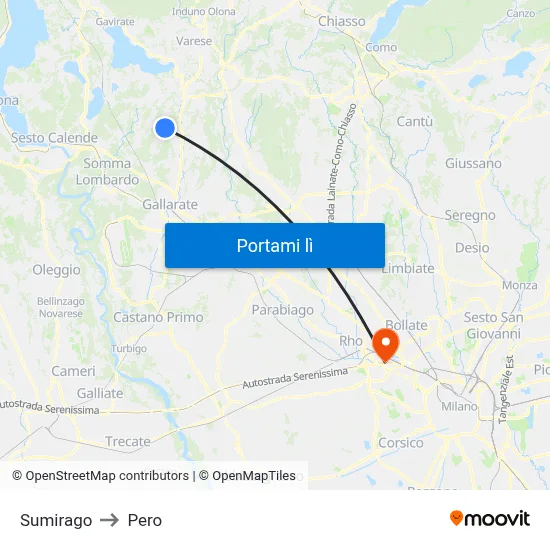 Sumirago to Pero map
