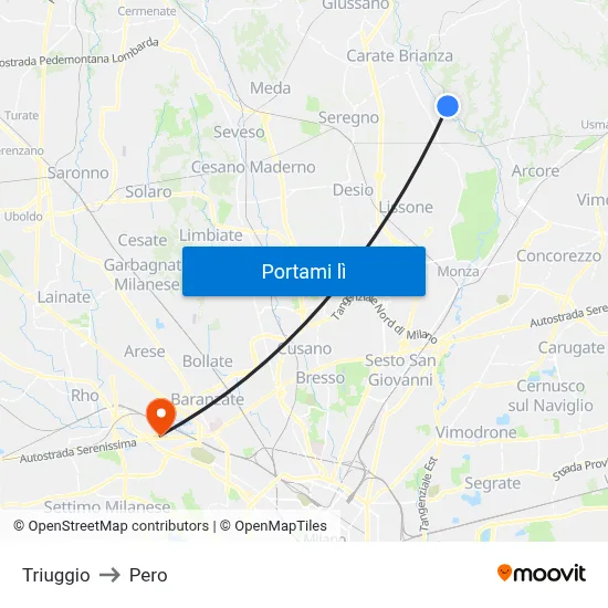 Triuggio to Pero map