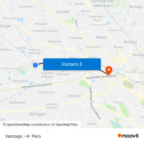 Vanzago to Pero map