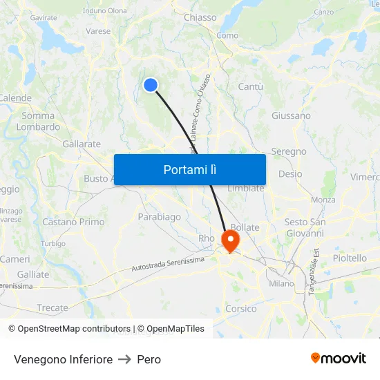 Venegono Inferiore to Pero map