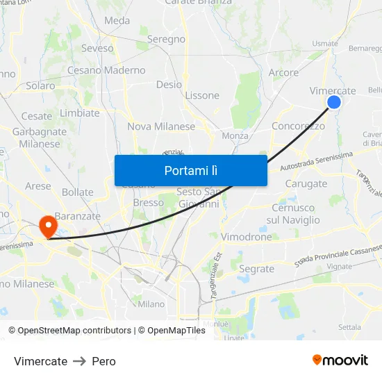 Vimercate to Pero map