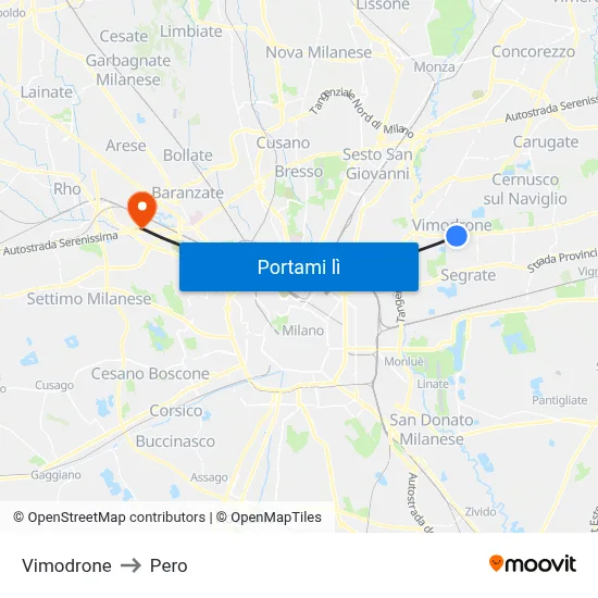 Vimodrone to Pero map
