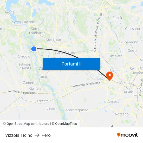 Vizzola Ticino to Pero map