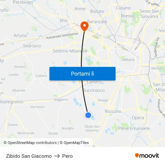 Zibido San Giacomo to Pero map