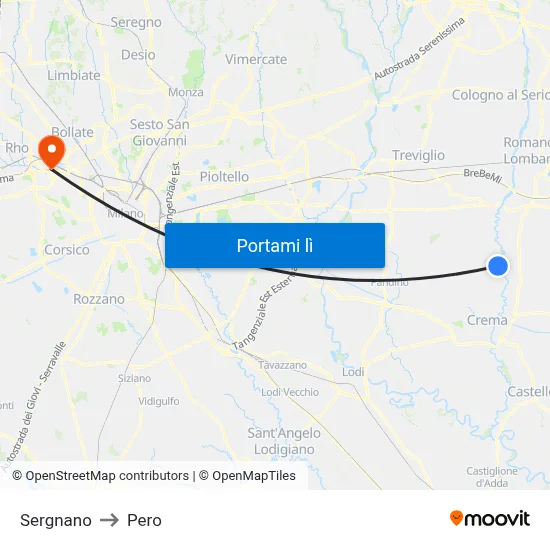 Sergnano to Pero map