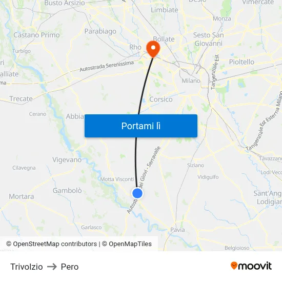 Trivolzio to Pero map