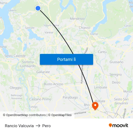 Rancio Valcuvia to Pero map