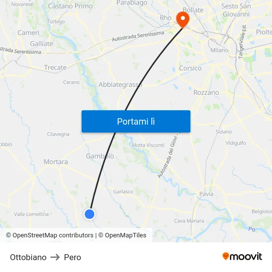 Ottobiano to Pero map