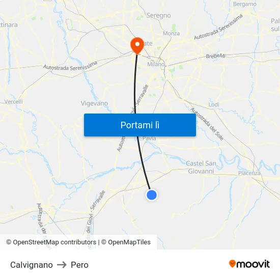 Calvignano to Pero map
