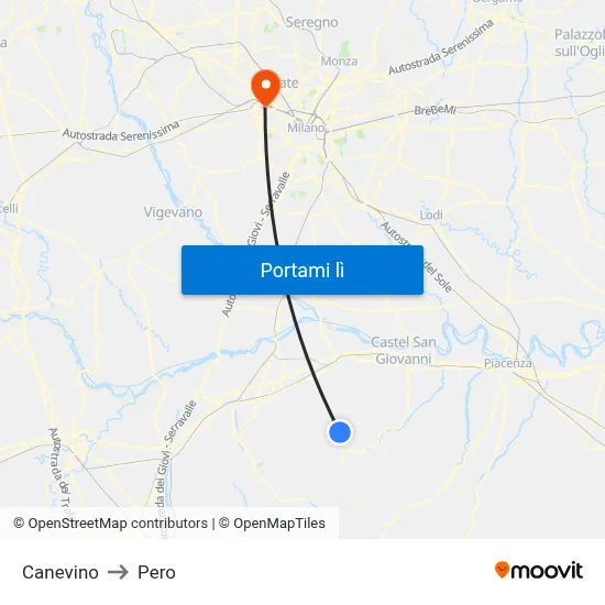 Canevino to Pero map