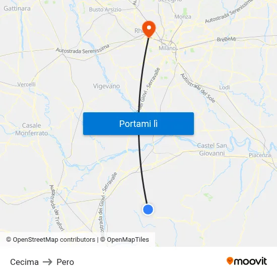 Cecima to Pero map