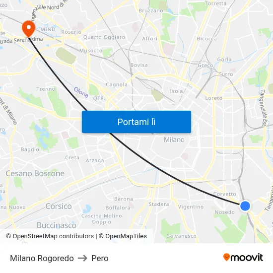 Milano Rogoredo to Pero map