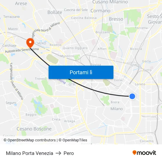 Milano Porta Venezia to Pero map