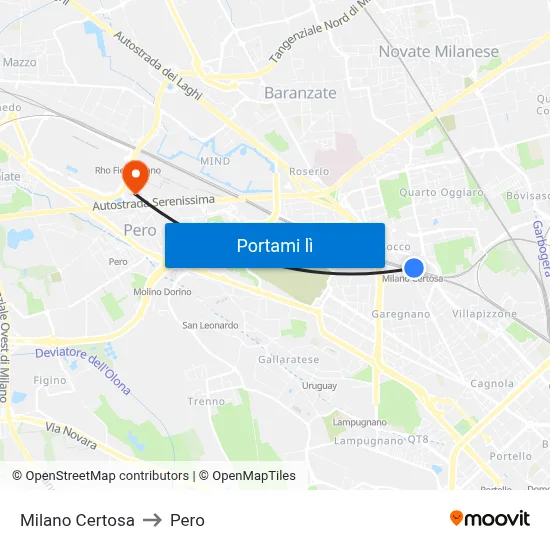 Milano Certosa to Pero map