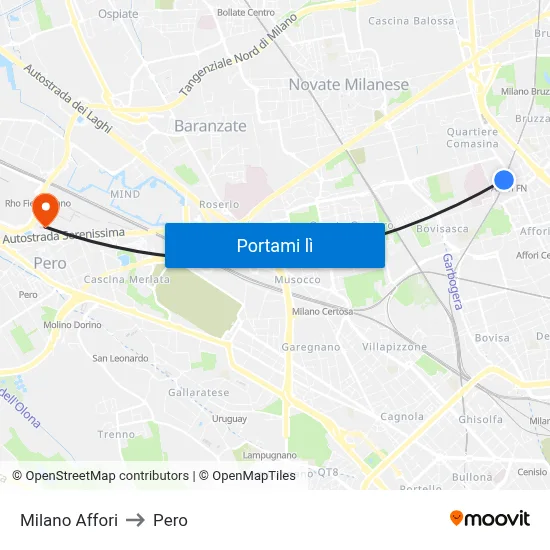 Milano Affori to Pero map