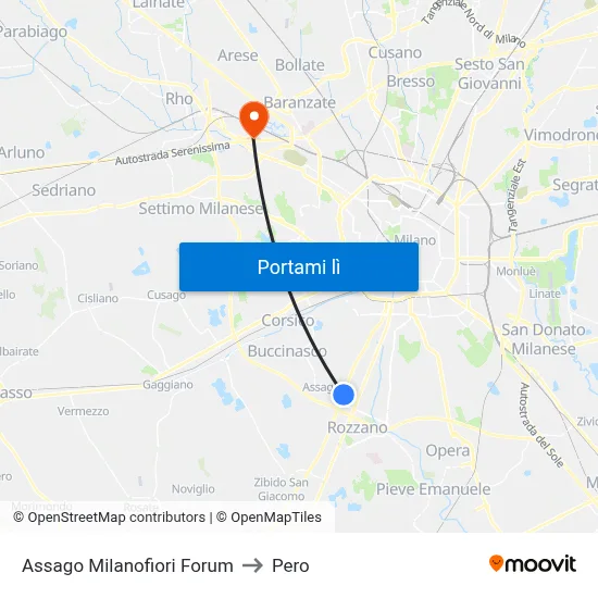 Assago Milanofiori Forum to Pero map
