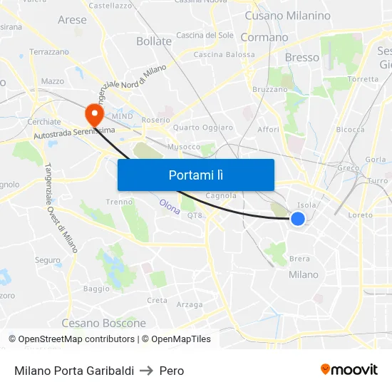 Milano Porta Garibaldi to Pero map