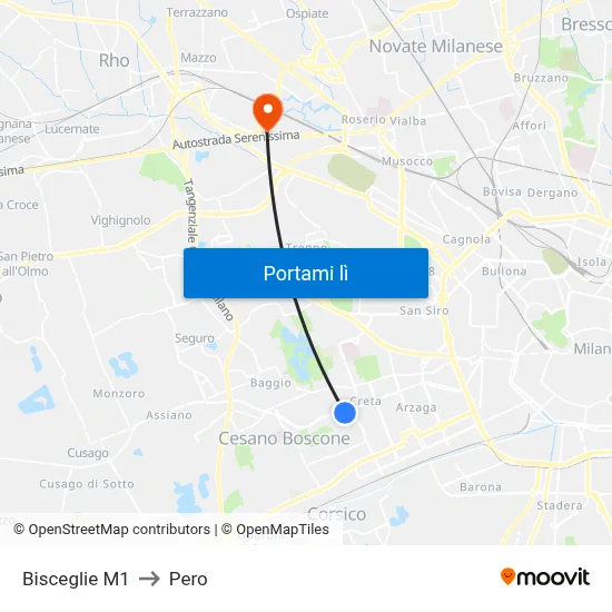 Bisceglie M1 to Pero map