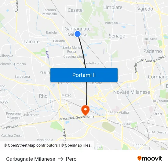 Garbagnate Milanese to Pero map