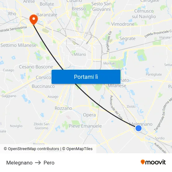 Melegnano to Pero map